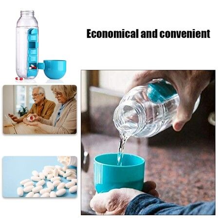 2 in 1 Pill Box Cup 7 Days Planner   Drinking Cup  Pill Organizer Water Bottle 600 ML Detachable Water Bottle with Medicine Box for Family Travel Work