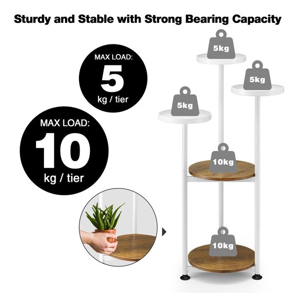 5 Tier Plant Pot Stand Metal Corner Flower Holder Shelf Display Unit Indoor Outdoor Shelves Garden Rack