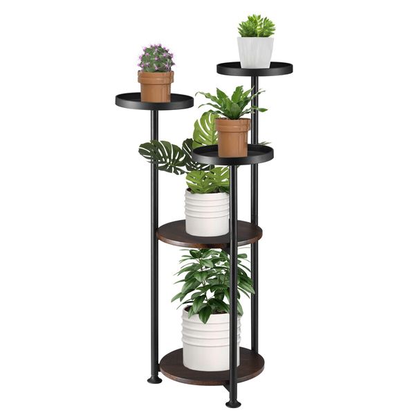 5 Tier Plant Stand Flower Pot Metal Corner Shelf Holder Indoor Display Unit Outdoor Garden Plywood Storage Rack