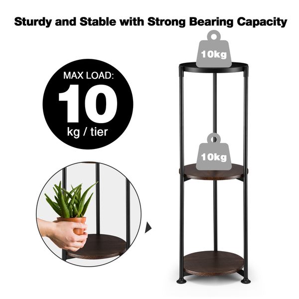 3 Tier Plant Pot Stand Metal Flower Holder Corner Shelf Unit Indoor Outdoor Display Shelves Garden Plywood Storage Rack