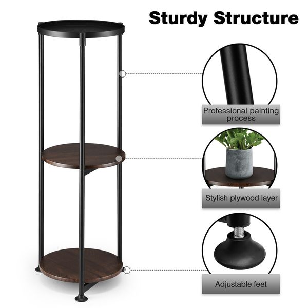 3 Tier Plant Pot Stand Metal Flower Holder Corner Shelf Unit Indoor Outdoor Display Shelves Garden Plywood Storage Rack
