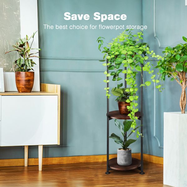 3 Tier Plant Pot Stand Metal Flower Holder Corner Shelf Unit Indoor Outdoor Display Shelves Garden Plywood Storage Rack
