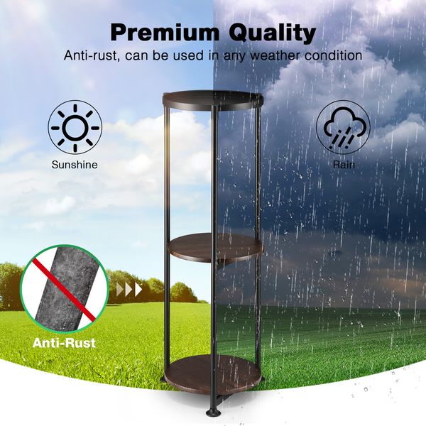 3 Tier Plant Pot Stand Metal Flower Holder Corner Shelf Unit Indoor Outdoor Display Shelves Garden Plywood Storage Rack