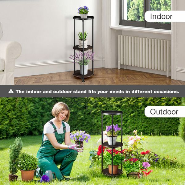 3 Tier Plant Pot Stand Metal Flower Holder Corner Shelf Unit Indoor Outdoor Display Shelves Garden Plywood Storage Rack