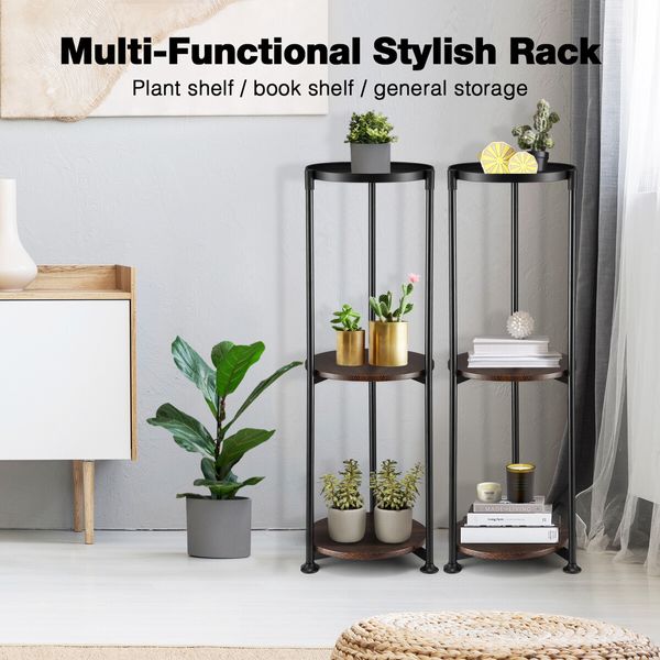 3 Tier Plant Pot Stand Metal Flower Holder Corner Shelf Unit Indoor Outdoor Display Shelves Garden Plywood Storage Rack