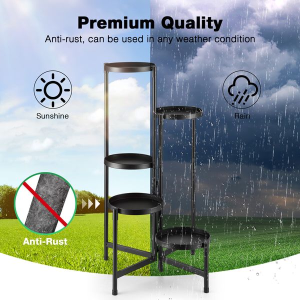 5 Tier Plant Pot Stand Metal Foldable Flower Holder Corner Shelf Display Unit Indoor Outdoor Garden Shelves Storage Rack