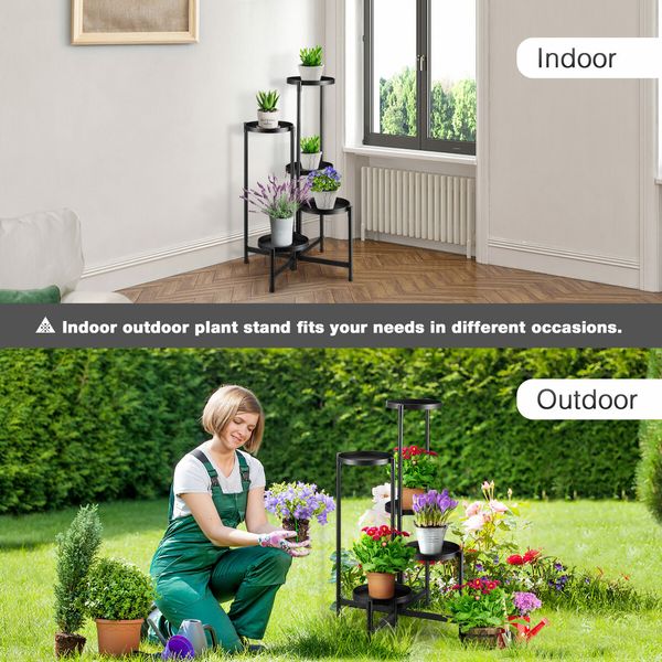 5 Tier Plant Pot Stand Metal Foldable Flower Holder Corner Shelf Display Unit Indoor Outdoor Garden Shelves Storage Rack