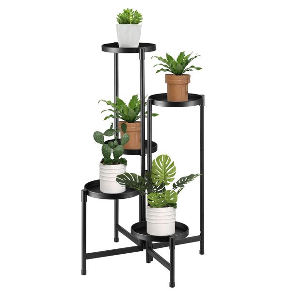 5 Tier Plant Pot Stand Metal Foldable Flower Holder Corner Shelf Display Unit Indoor Outdoor Garden Shelves Storage Rack