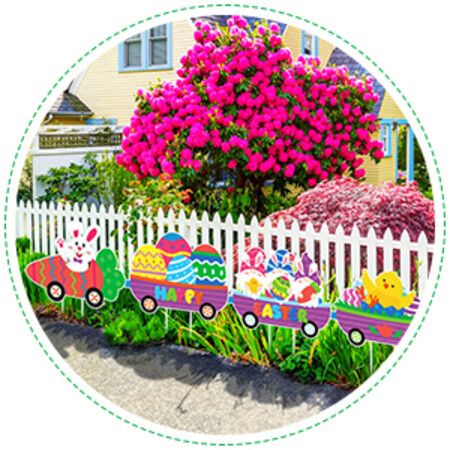 4 Pcs Easter Yard  Easter Yard Decorations Outdoor Train Easter Lawn Signs Bunny Carrot Gnomes Chick  Lawn