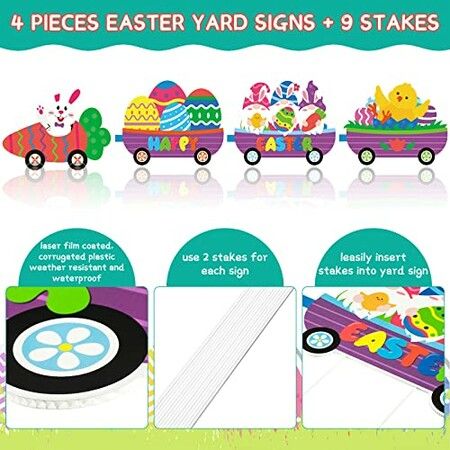 4 Pcs Easter Yard  Easter Yard Decorations Outdoor Train Easter Lawn Signs Bunny Carrot Gnomes Chick  Lawn