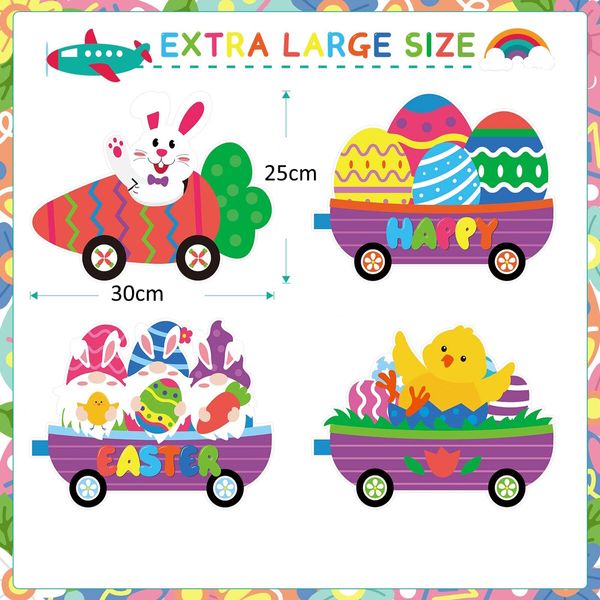 4 Pcs Easter Yard  Easter Yard Decorations Outdoor Train Easter Lawn Signs Bunny Carrot Gnomes Chick  Lawn