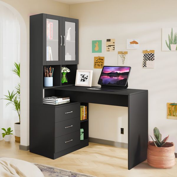 Computer Office Desk Bookcase Study Gamer Writing Laptop Table Wooden Storage Organiser Furniture with Drawers Cabinets