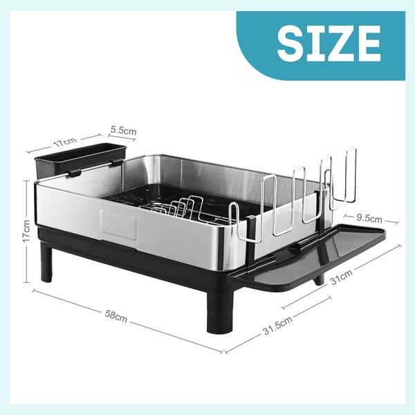 Dish Drying Rack Plate Drainer Cutlery Utensil Holder Tray Kitchen Organiser Storage Shelf Stainless Steel