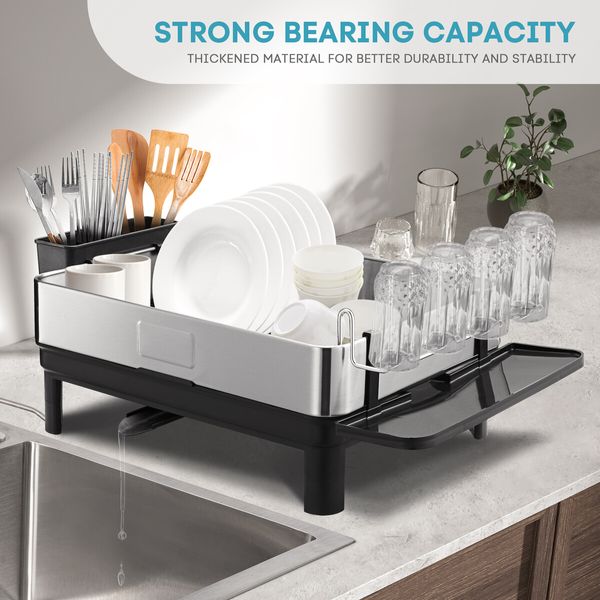 Dish Drying Rack Plate Drainer Cutlery Utensil Holder Tray Kitchen Organiser Storage Shelf Stainless Steel