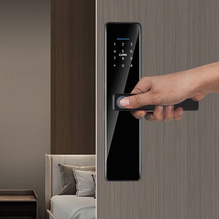 Smart Lock with Handle, Fingerprint Door Lock Tuya Smart Lock with Keypad and Card, Digital Door Lock Smart Door Lock