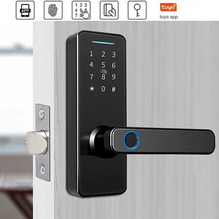 Tuya Electronic Smart Door Lock with Biometric Fingerprint, Smart Card, Password, Key Unlock, USB Emergency Charging