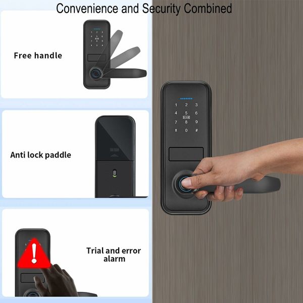 Fingerprint Door Lock with 2 Lever Handles, Keyless Entry Door Lock with Keypad, Easy Installation