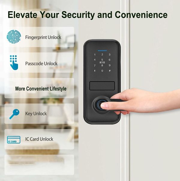 Fingerprint Door Lock with 2 Lever Handles, Keyless Entry Door Lock with Keypad, Easy Installation