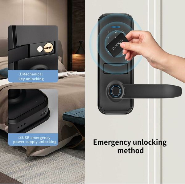 Fingerprint Door Lock with 2 Lever Handles, Keyless Entry Door Lock with Keypad, Easy Installation