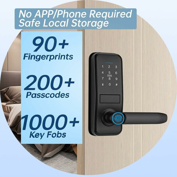 Fingerprint Door Lock with 2 Lever Handles, Keyless Entry Door Lock with Keypad, Easy Installation