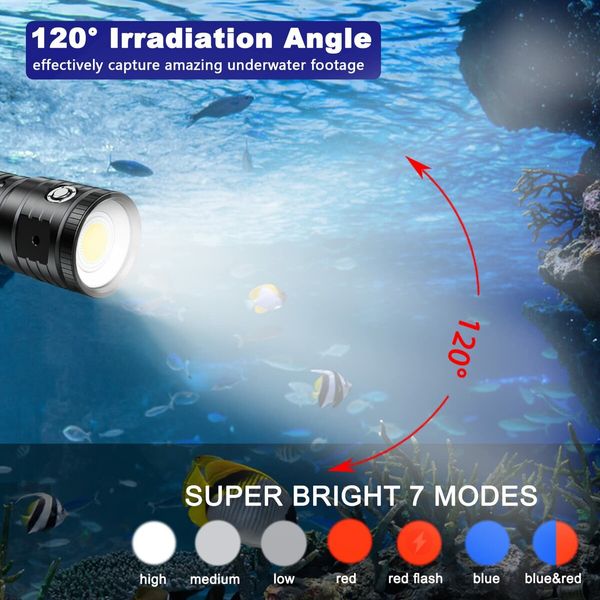 Dive Light for Underwater Photography  Diving Flashlight Waterproof Underwater Video Light