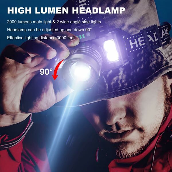 LED Headlamp Rechargeable, Head Lamp with Gesture Sensing Head Light for Forehead, Camping Gear