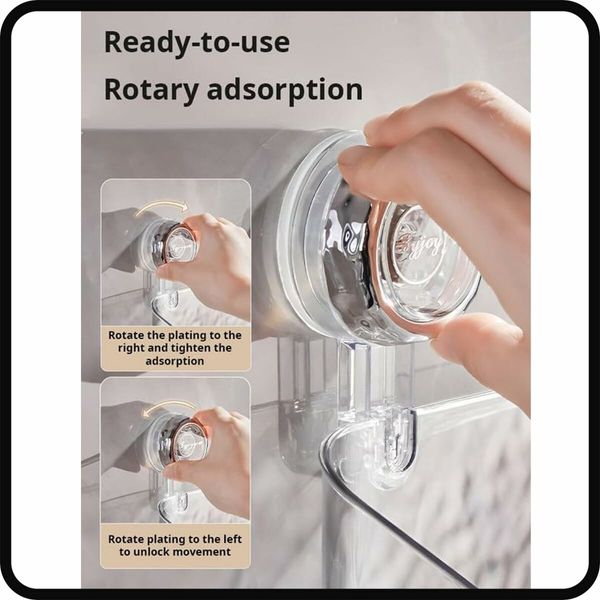 Suction Cup Shelf  Suction Cup Wall Mounted Shower Storage Rack for Bathroom, No Drilling, Large Capacity (Transparent,L)