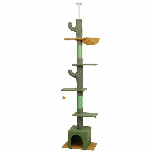 Cat Tree Kitty Tower Scratching Post Bed Sisal Scratcher House Stand Cave Floor to Ceiling Furniture Hammock Platforms 229-275cm