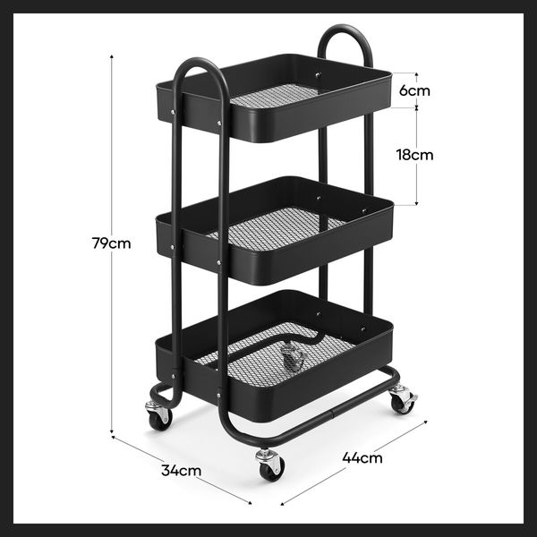 3 Tier Storage Cart Rolling Utility Trolley Metal Tool Kitchen Wheeled Trolly Living Bath Room Salon Beauty Shelf Organizer Lockable with Wheels