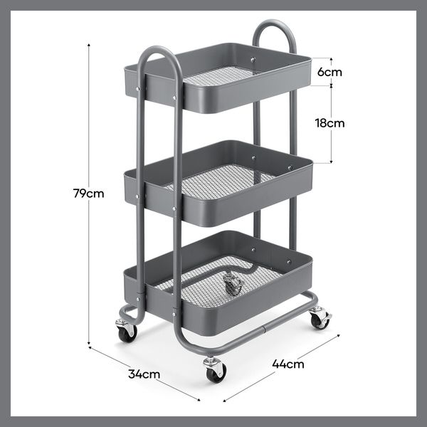 3 Tier Storage Cart Utility Tool Kitchen Rolling Trolley Metal Wheeled Trolly Bath Living Room Salon Beauty Shelf Organizer Lockable with Wheels