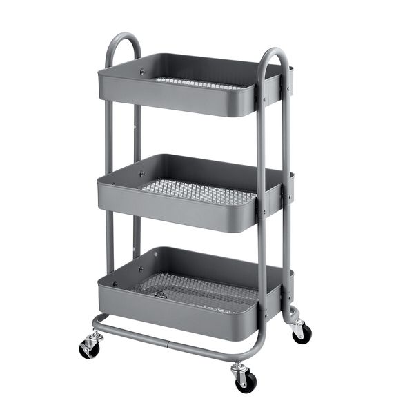 3 Tier Storage Cart Utility Tool Kitchen Rolling Trolley Metal Wheeled Trolly Bath Living Room Salon Beauty Shelf Organizer Lockable with Wheels