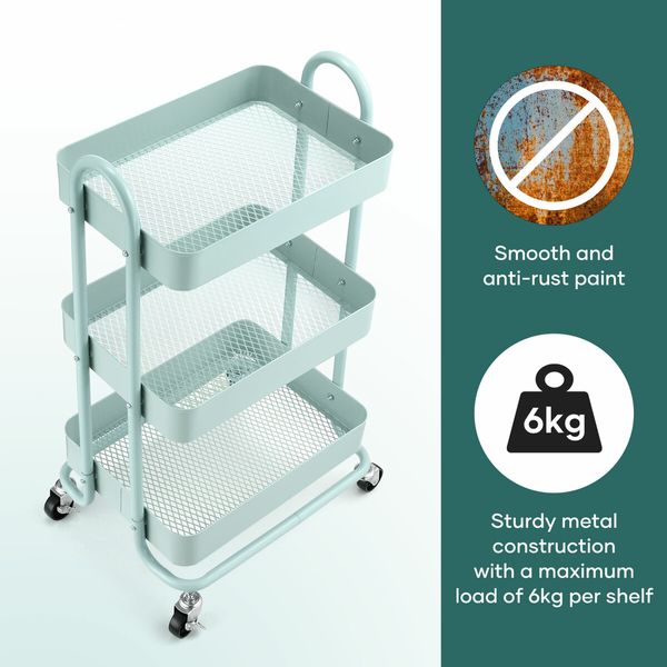 3 Tier Utility Cart Storage Rolling Trolley Tool Kitchen Wheeled Trolly Metal Shelf Living Bath Room Salon Beauty Organizer Lockable with Wheels