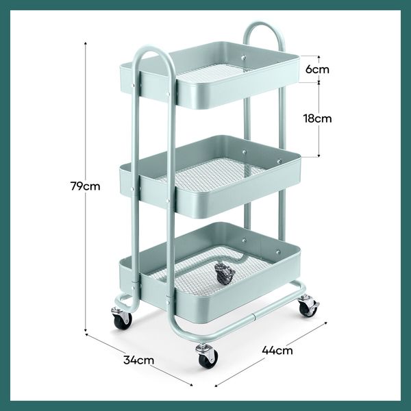 3 Tier Utility Cart Storage Rolling Trolley Tool Kitchen Wheeled Trolly Metal Shelf Living Bath Room Salon Beauty Organizer Lockable with Wheels