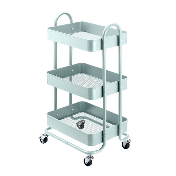 3 Tier Utility Cart Storage Rolling Trolley Tool Kitchen Wheeled Trolly Metal Shelf Living Bath Room Salon Beauty Organizer Lockable with Wheels