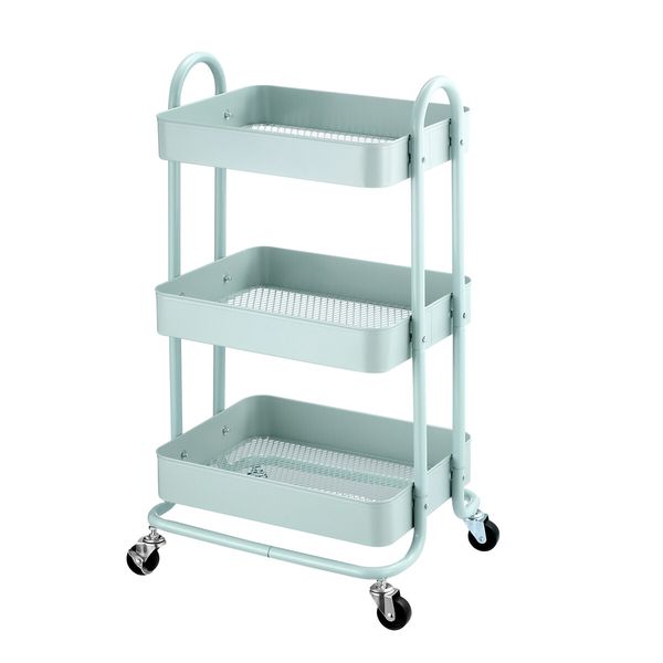 3 Tier Utility Cart Storage Rolling Trolley Tool Kitchen Wheeled Trolly Metal Shelf Living Bath Room Salon Beauty Organizer Lockable with Wheels