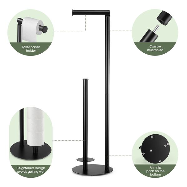 Free Standing Toilet Paper Holder Bathroom Organiser Spare Tissue Roll Storage Reserve Floor Stand Pole Dispenser RV Home Decor 65.5cm Black