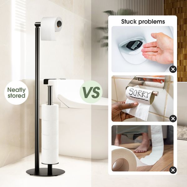 Free Standing Toilet Paper Holder Bathroom Organiser Spare Tissue Roll Storage Reserve Floor Stand Pole Dispenser RV Home Decor 65.5cm Black