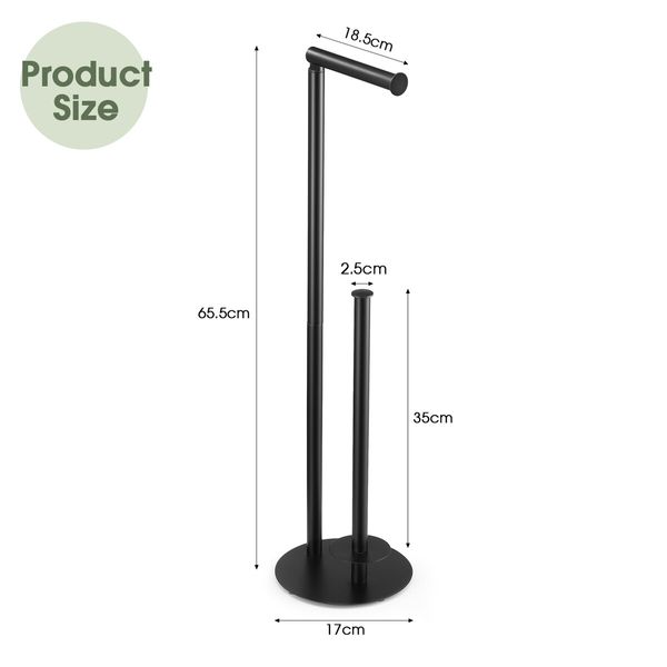 Free Standing Toilet Paper Holder Bathroom Organiser Spare Tissue Roll Storage Reserve Floor Stand Pole Dispenser RV Home Decor 65.5cm Black