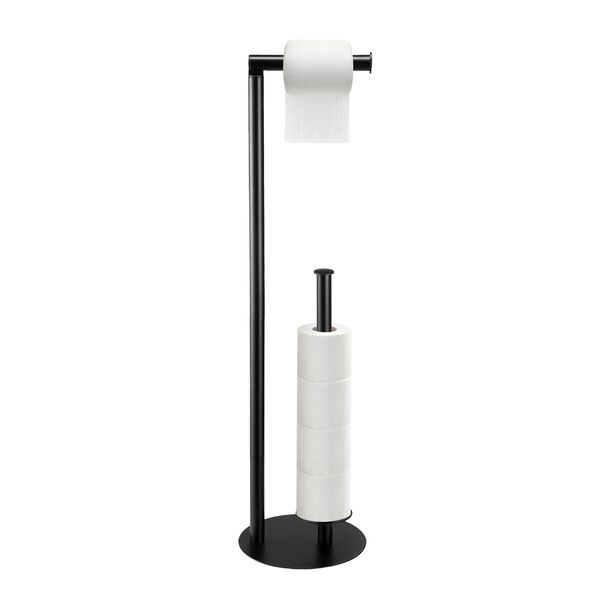 Free Standing Toilet Paper Holder Bathroom Organiser Spare Tissue Roll Storage Reserve Floor Stand Pole Dispenser RV Home Decor 65.5cm Black