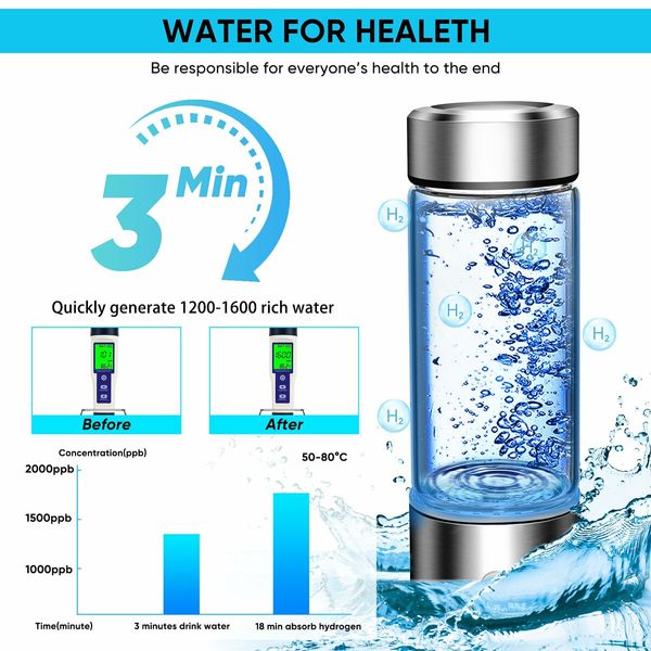 Hydrogen Water Bottle,Portable Hydrogen Water Bottle Generator,Ion Water Bottle,Water Ionizer Machine (Silver)