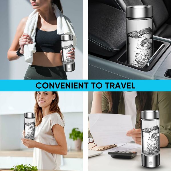 Hydrogen Water Bottle,Portable Hydrogen Water Bottle Generator,Ion Water Bottle,Water Ionizer Machine (Silver)