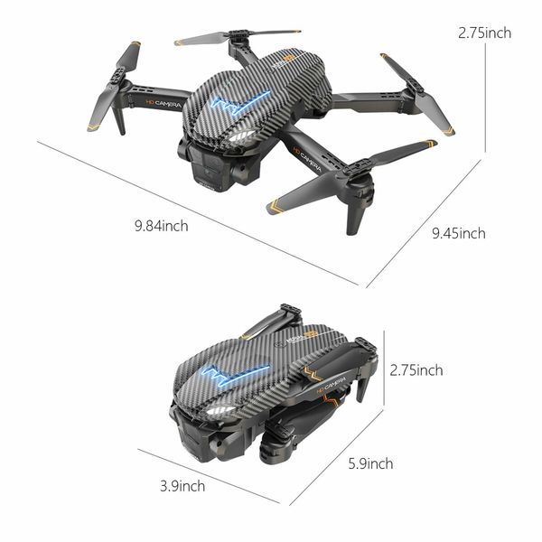 HD Triple Cameras Drone with Wind Resistance Headless Mode Gesture Control FPV Drone RC Drone for Beginners Quadcopter  Color Carbon Fiber