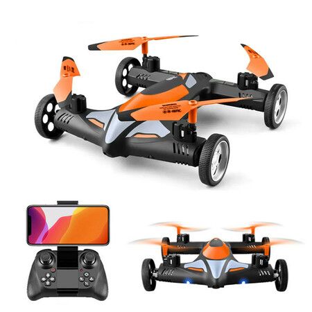 2 in 1 Stunt Roll Aerial Photography FPV Drone WIFI 4K HD Camera Land and Air Fighting RC Quadcopter-Orange