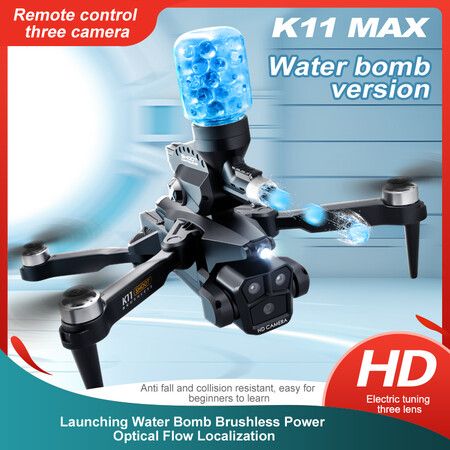 4K Drone with Three Cameras and Water Bombs Professional Aerial Photography Aircraft with Obstacle Avoidance Black Quadcopter