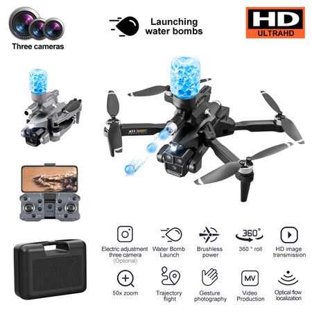 4K Drone with Three Cameras and Water Bombs Professional Aerial Photography Aircraft with Obstacle Avoidance Black Quadcopter