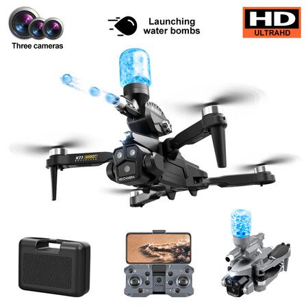 4K Drone with Three Cameras and Water Bombs Professional Aerial Photography Aircraft with Obstacle Avoidance Black Quadcopter