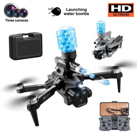 4K Drone with Three Cameras and Water Bombs Professional Aerial Photography Aircraft with Obstacle Avoidance Black Quadcopter