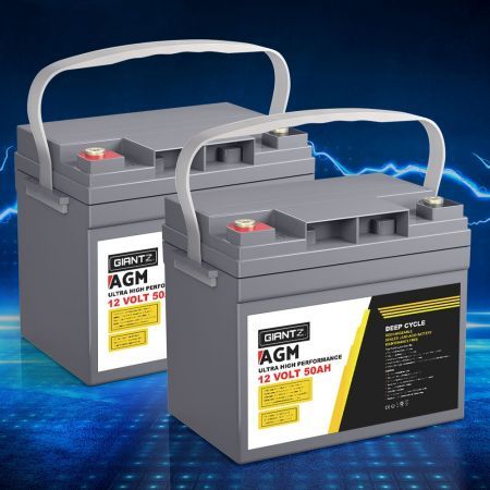 Giantz 12V 50Ah AGM Deep Cycle Battery X2 Marine Sealed Power Solar 4WD Camping