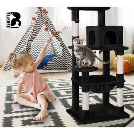 BEASTIE Cat Tree Scratching Post Scratcher Tower Condo House Furniture Wood 143 Black