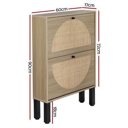 Artiss Shoe Rack Cabinet 2 Drawers Rattan 6 Pairs